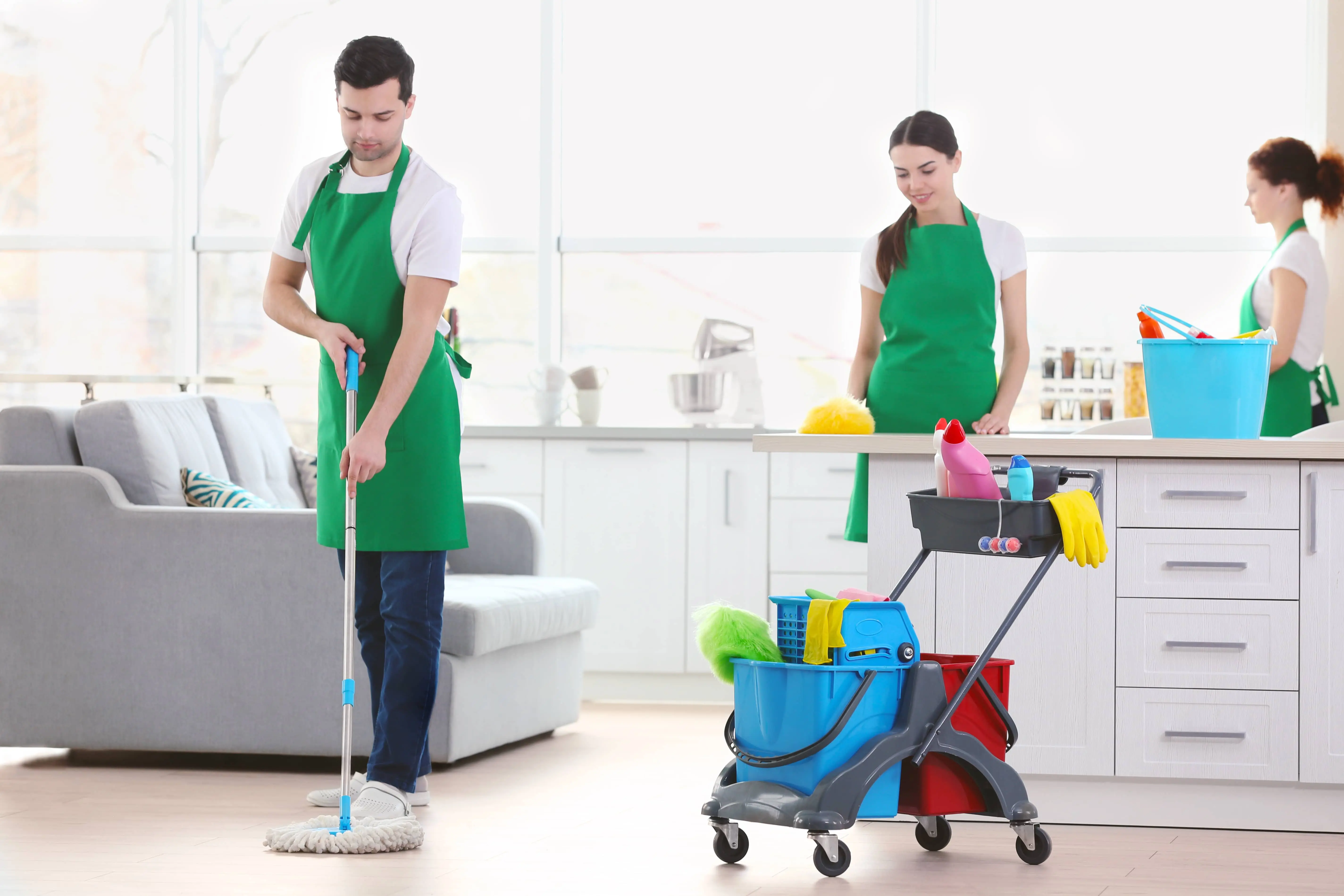 Gym Cleaning Professional with Cleaning Supplies