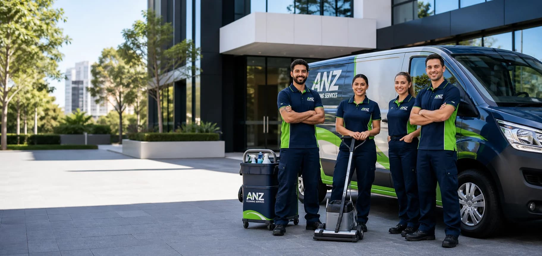 ANZ Cleaning Services Sydney team and company van — trusted commercial cleaning specialists serving all Sydney suburbs