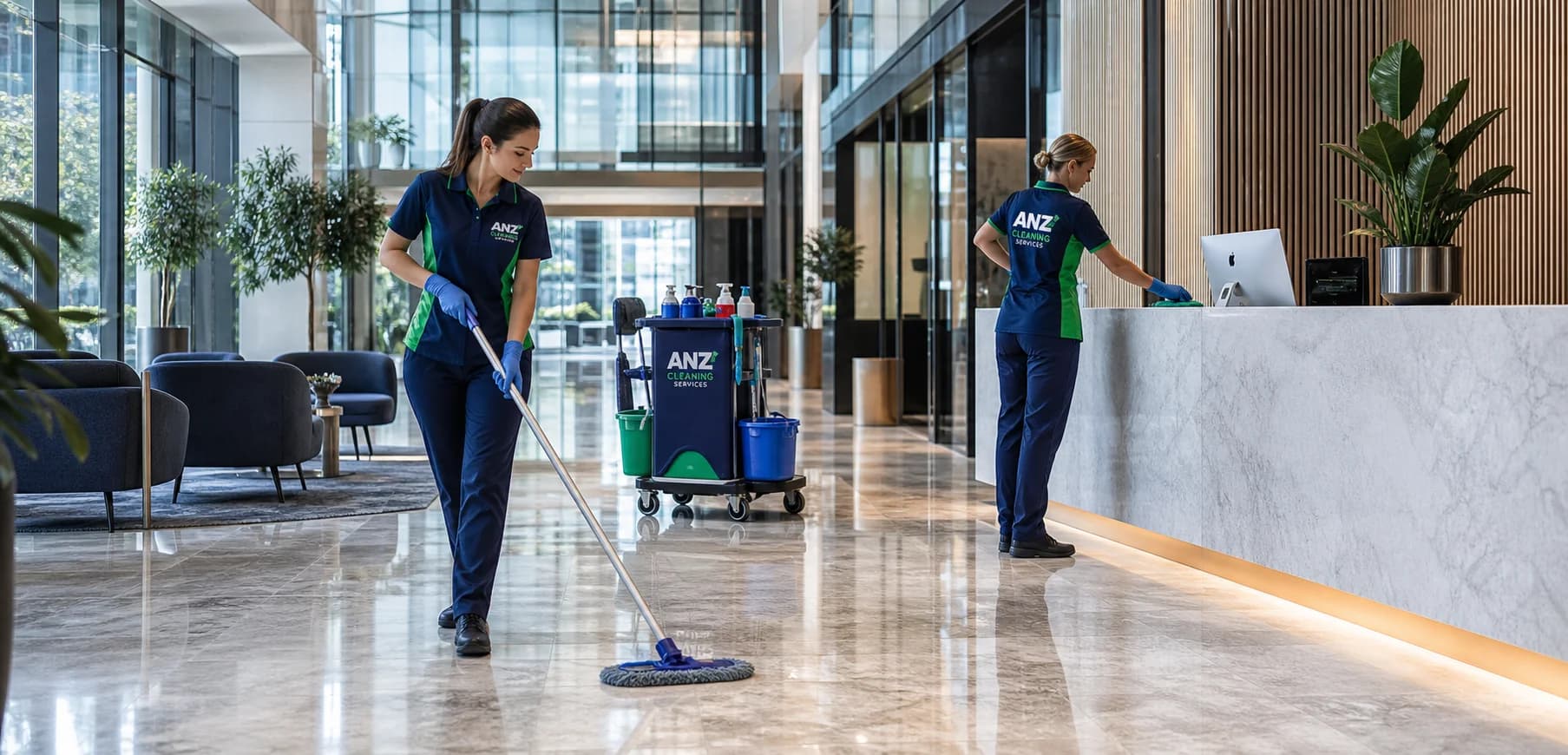 Commercial cleaning Sydney — ANZ Cleaning Services professional team cleaning a Sydney CBD office