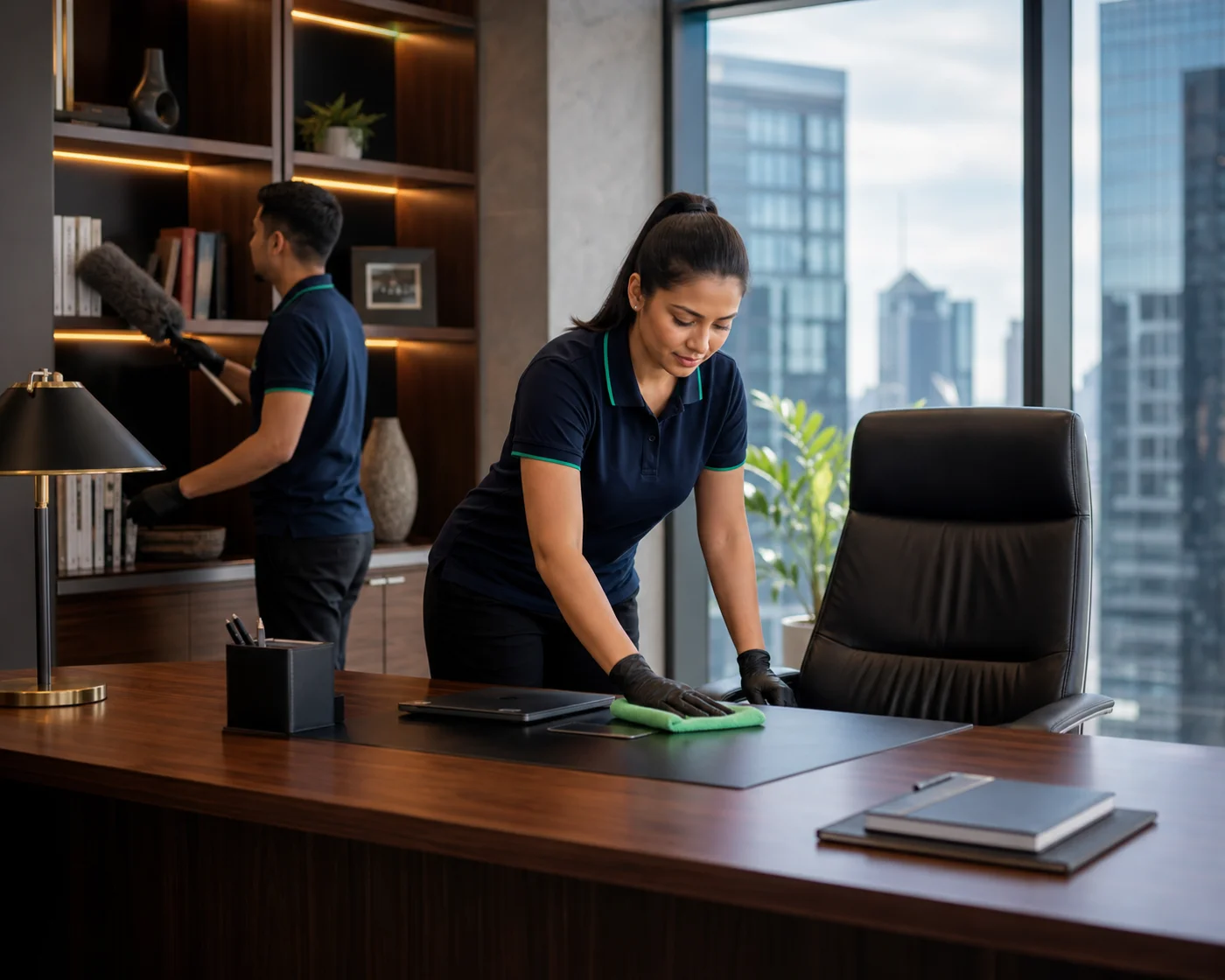 Real Estate Cleaning Professional with Cleaning Supplies